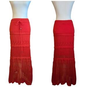 Boho Crochet Knit Maxi Skirt XS Orange Long Festival Vacation Solitaire NWT